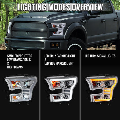 Spec-D 15-17 Ford F-150 Headlights Full LED Switchback Sequential.