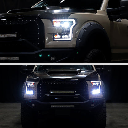 Spec-D 15-17 Ford F-150 Led Light Bar Projector HID Headlight Black