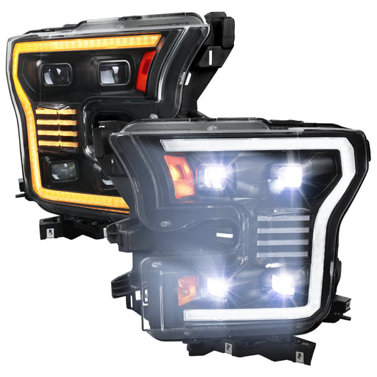 Spec-D 15-17 Ford F-150 Led Light Bar Projector HID Headlight Black
