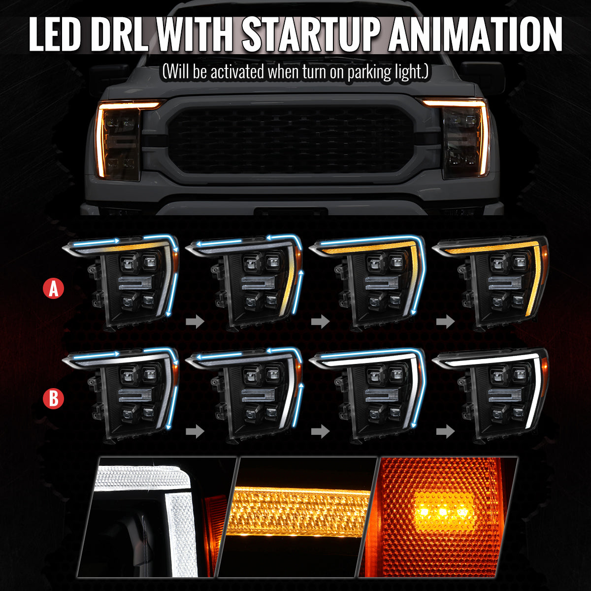 Spec-D 21-23 F-150 SEQ Projector Headlights Halogen Matte Black/Clear