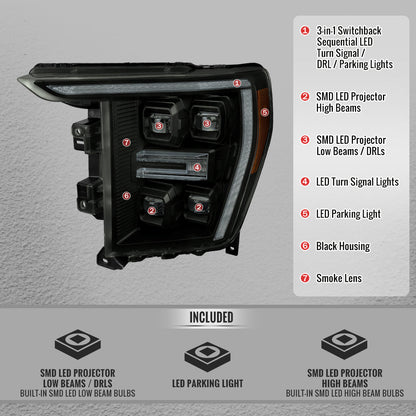 Spec-D 21-23 F-150 SEQ LED Projector Headlights Halogen Smoked