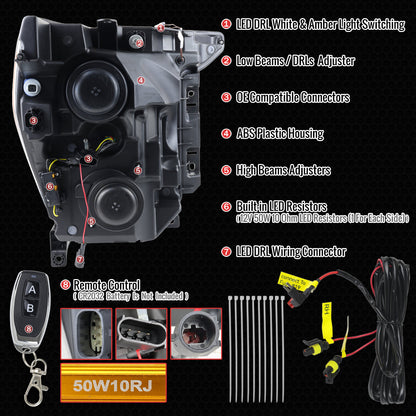 Spec-D 21-23 F-150 SEQ LED Projector Headlights Halogen Smoked