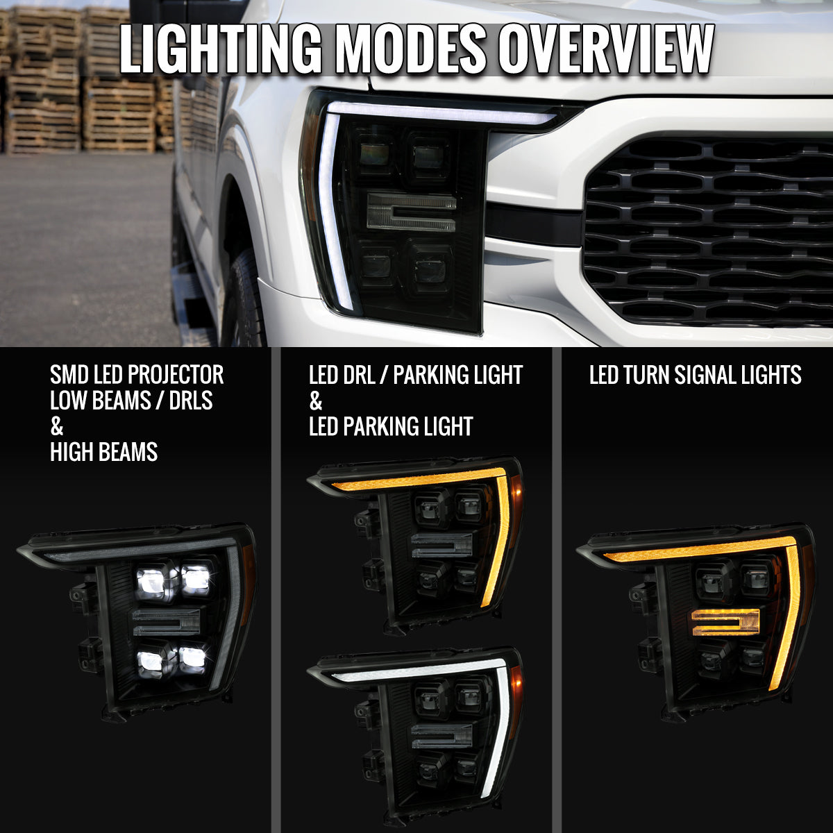 Spec-D 21-23 F-150 SEQ LED Projector Headlights Halogen Smoked
