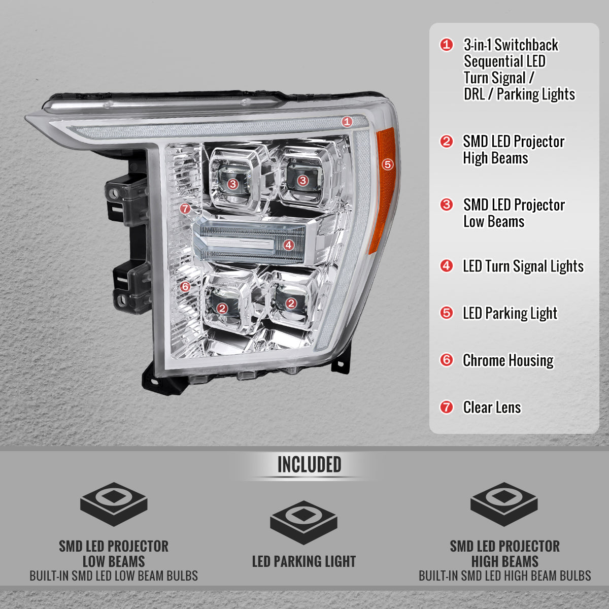 Spec-D 21-23 Ford F-150 OEM LED Headlights Full Sequential Chrome