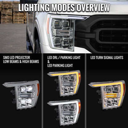 Spec-D 21-23 Ford F-150 OEM LED Headlights Full Sequential Chrome