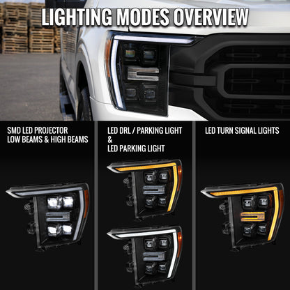 Spec-D 21-23 F-150 SEQ LED Projector Headlights OEM Matte Black/Clear