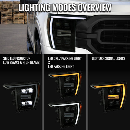 Spec-D 21-23 F-150 SEQ LED Projector Headlights OEM LED Smoked