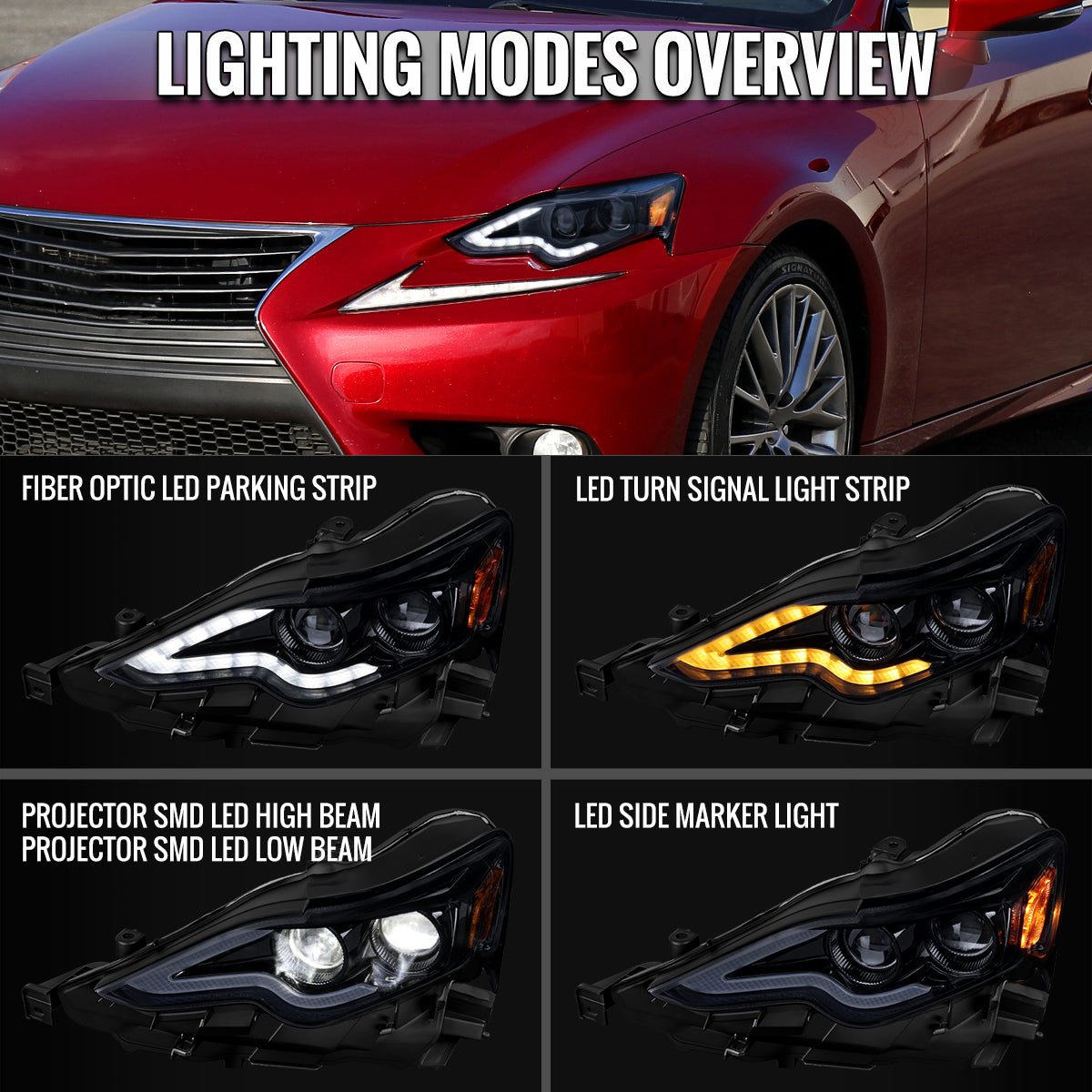 Spec-D 14-16 Lexus IS250 IS350 Projector Headlights Black/Smoked