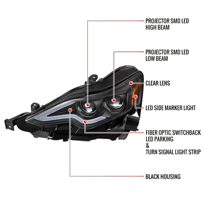 Spec-D 14-16 Lexus IS250 IS350 Project Headlights Matte Black
