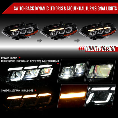 Spec-D 18-23 Mustang Pro Headlights SEQ with Start-Up Animation Black