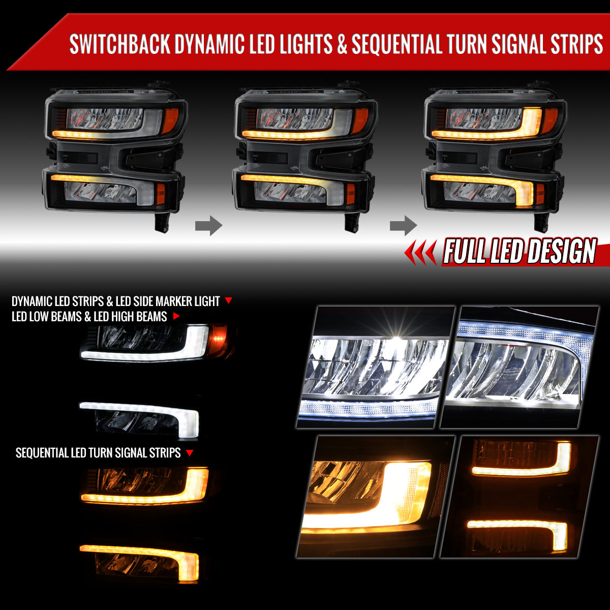 Spec-D 19-21 Chevy Silverado 1500 Headlights with SEQ Turns Black