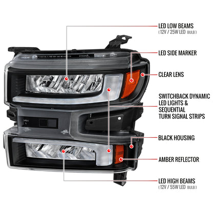 Spec-D 19-21 Chevy Silverado 1500 Headlights with SEQ Turns Black