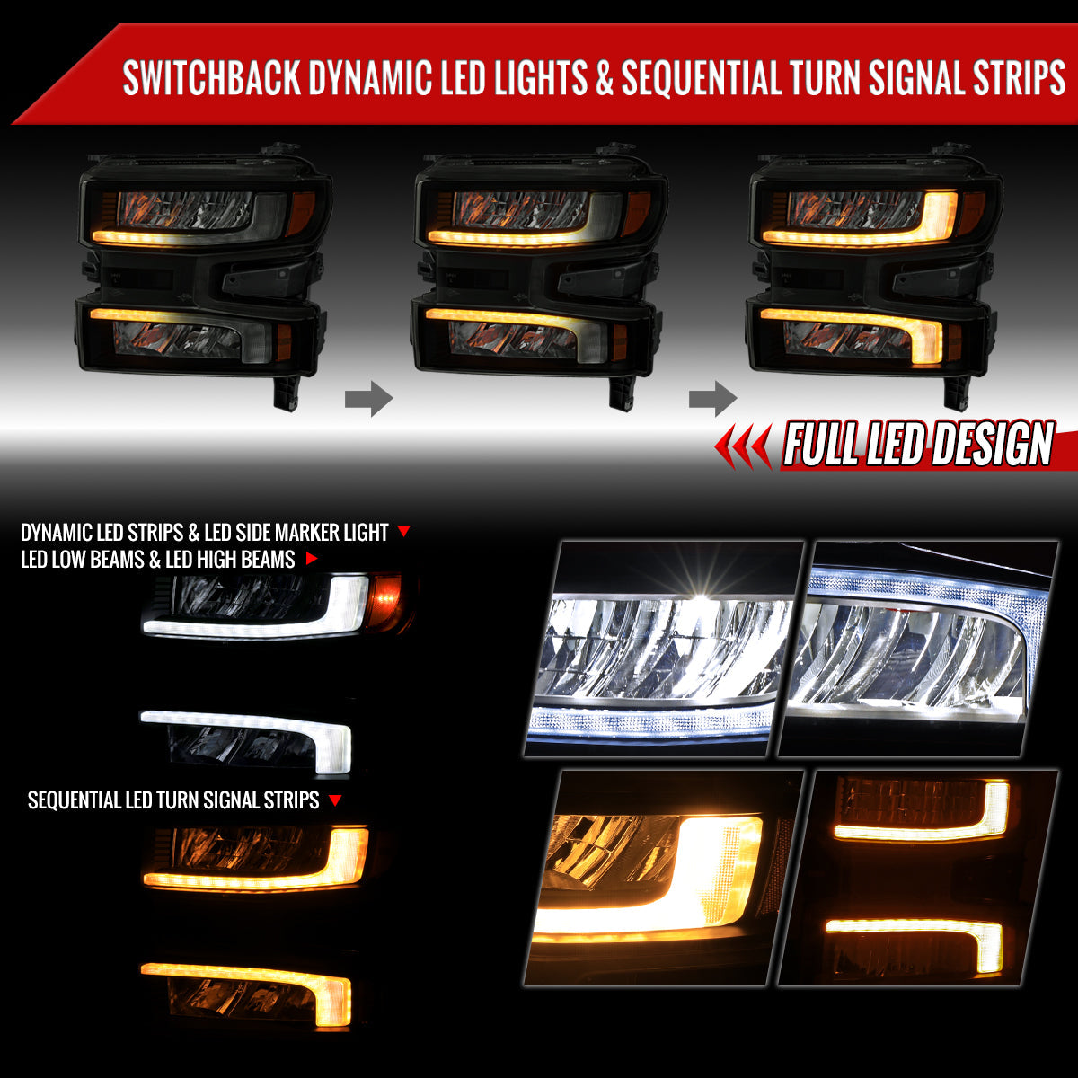 Spec-D 19-21 Silverado 1500 Pro Headlights with SEQ Turn Black/Smoked