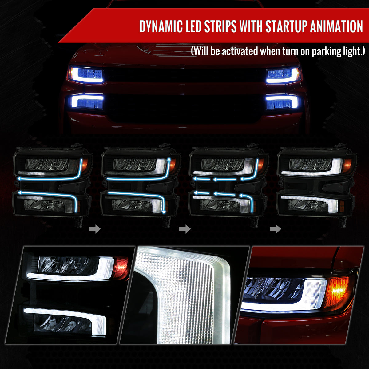 Spec-D 19-21 Silverado 1500 Pro Headlights with SEQ Turn Black/Smoked