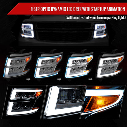 Spec-D 15-20 Chevy Tahoe Suburban Headlights Sequential Chrome/Clear