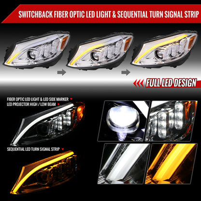 Spec-D 15-18 Mercedes C-Class W205 Headlights Sequential LED Chrome