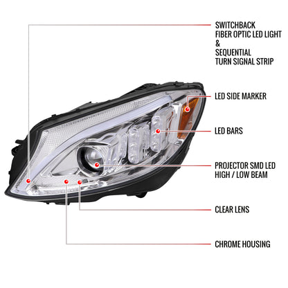 Spec-D 15-18 Mercedes C-Class W205 Headlights Sequential LED Chrome