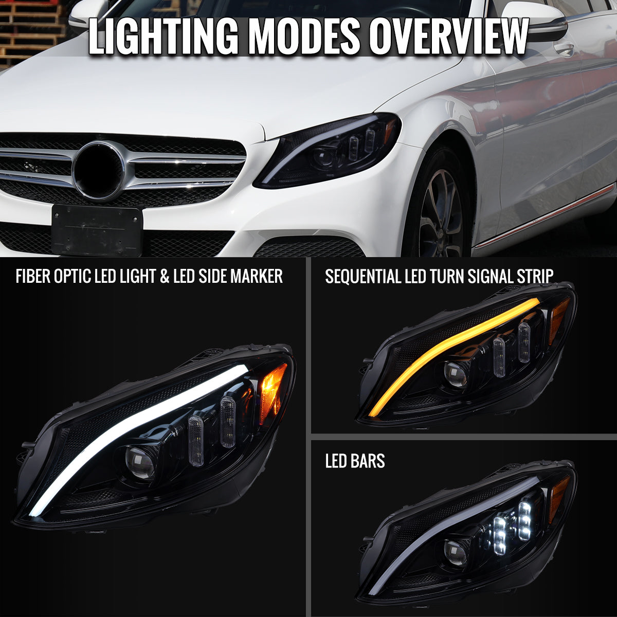 Spec-D 15-18 Mercedes C-Class W205 Headlights SEQ LED Blacl/Smoked