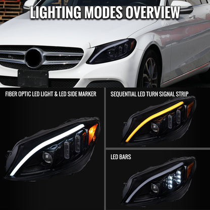 Spec-D 15-18 Mercedes C-Class W205 Headlights SEQ LED Blacl/Smoked