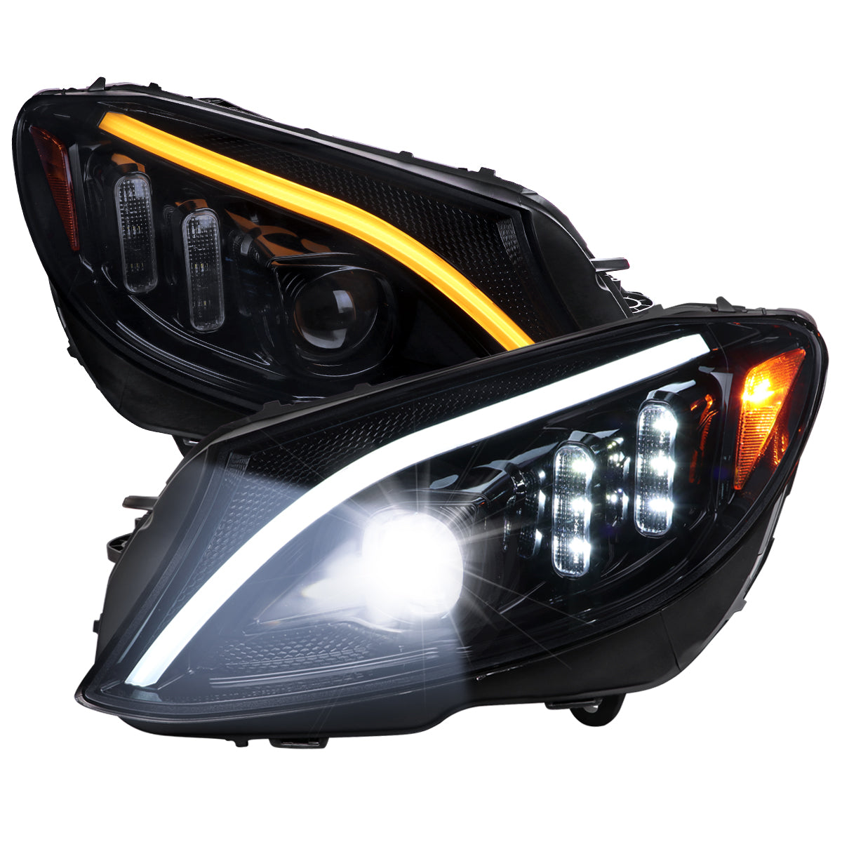 Spec-D 15-18 Mercedes C-Class W205 Headlights SEQ LED Blacl/Smoked
