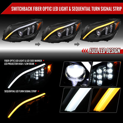 Spec-D 15-18 Mercedes C-Class W205 Sequential Headlights Black/Clear