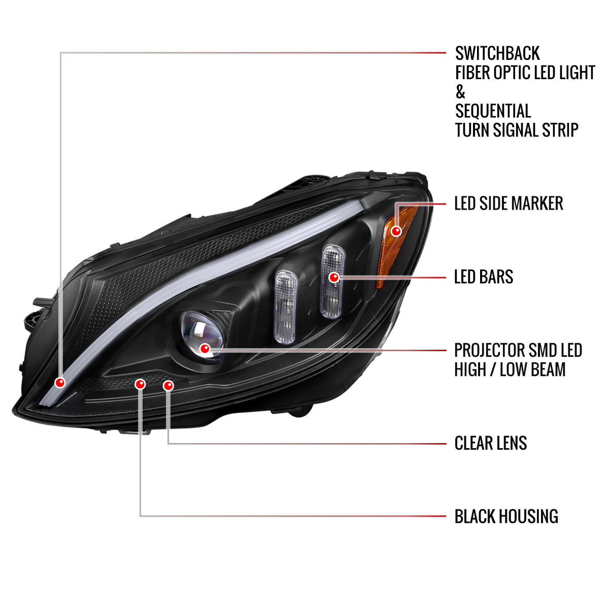 Spec-D 15-18 Mercedes C-Class W205 Sequential Headlights Black/Clear