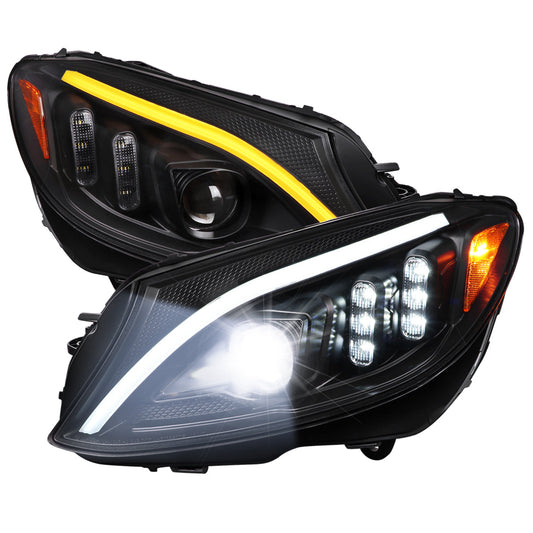 Spec-D 15-18 Mercedes C-Class W205 Sequential Headlights Black/Clear