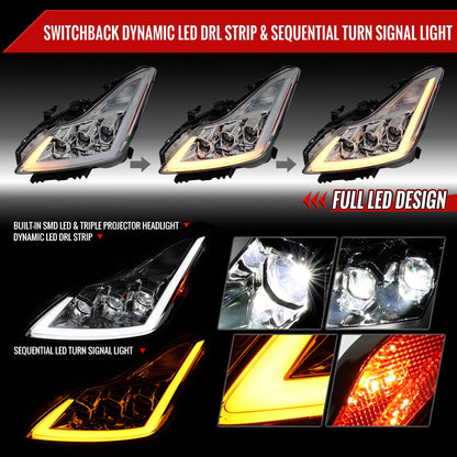 Spec-D 08-13 G37/14-15 Q60 2DR Triple Projector Headlights SEQ Clear