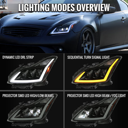 Spec-D 08-15 Infiniti G37/Q60 Coupe Headlights LED Sequential Smoked