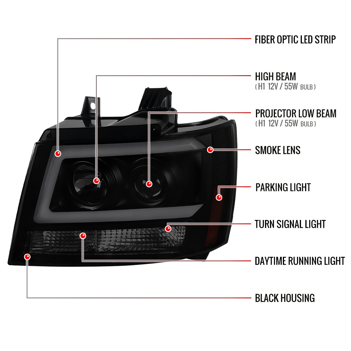 Spec-D 07-13 Avalanche 07-14 Tahoe Suburban Headlights Black/Smoked