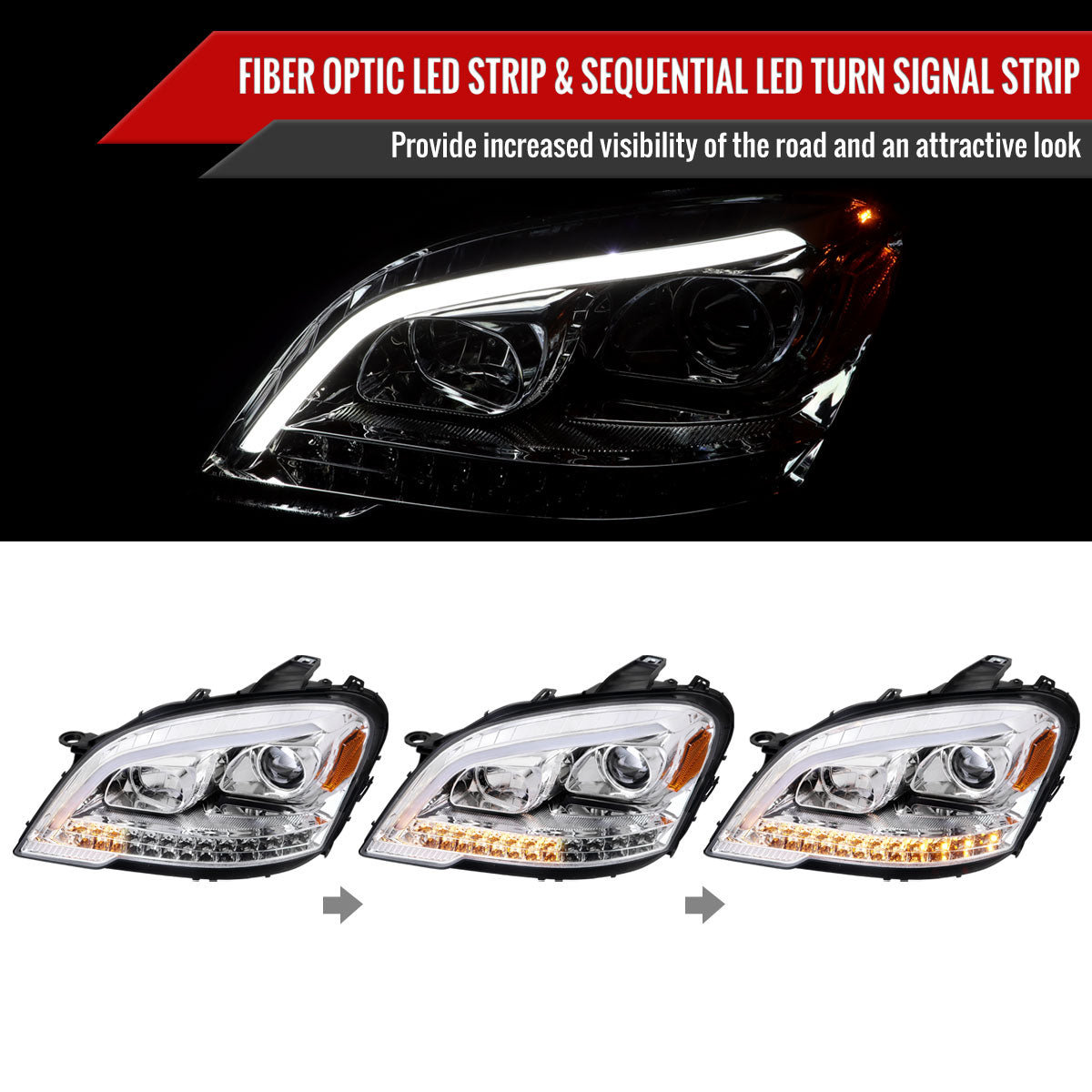Spec-D 09-11 Benz W164 ML-Class Sequetial LED Headlights Chrome