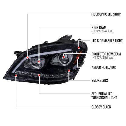 Spec-D 09-11 Benz W164 ML-Class Sequetial LED Headlights Black/Smoked