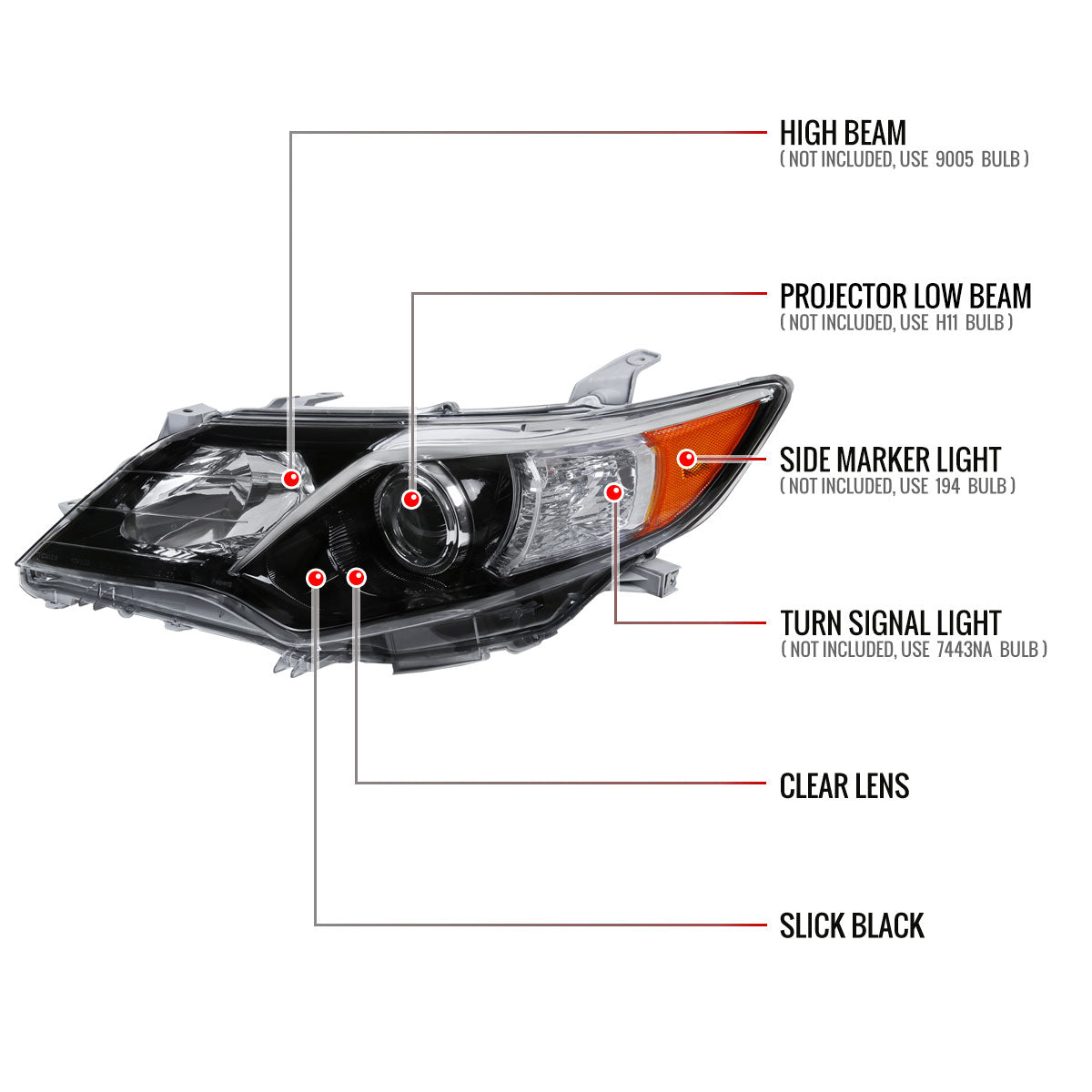 Spec-D 12-14 Toyota Camry Driver Projector Black Replacement