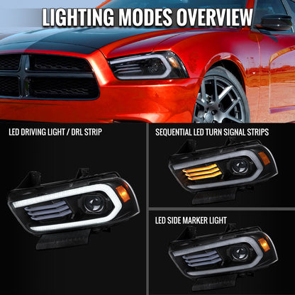 Spec-D 11-14 Dodge Charger Projector HID Headlight Black