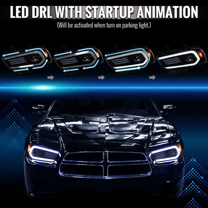 Spec-D 11-14 Dodge Charger Projector Headlights Sequential Black