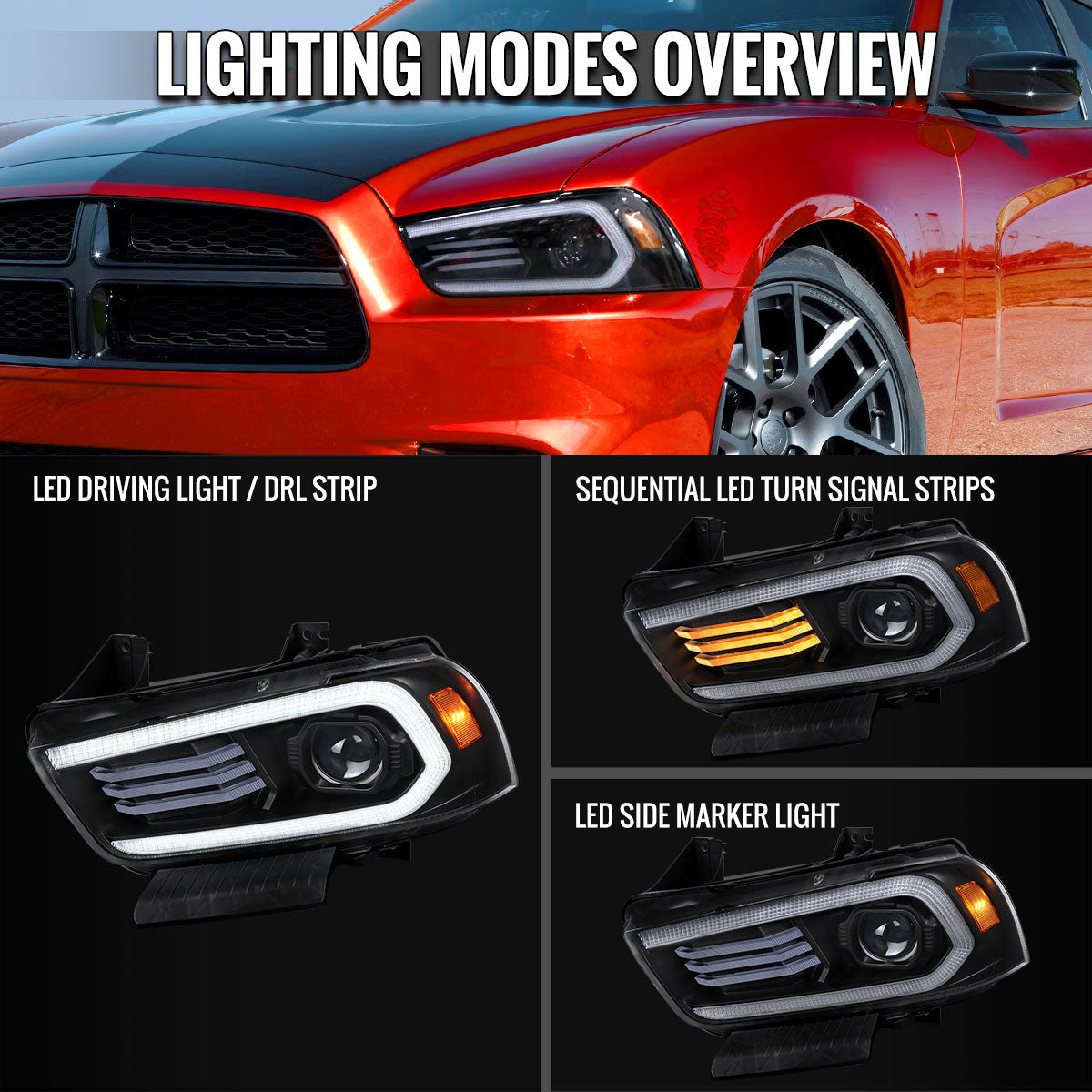 Spec-D 11-14 Dodge Charger Projector Headlights Sequential Black
