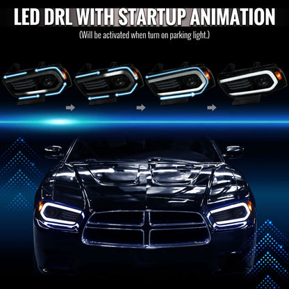Spec-D 11-14 Dodge Charger Projector Headlight Matte Black/Smoked Lens