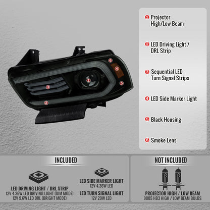 Spec-D 11-14 Dodge Charger Projector Headlight Matte Black/Smoked Lens