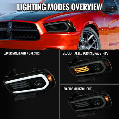 Spec-D 11-14 Dodge Charger Projector Headlight Matte Black/Smoked Lens