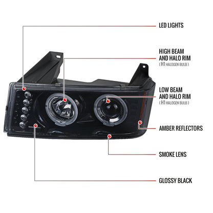 Spec-D 04-12 GMC Canyon/ Colorado Halo Headlights Black/Smoked