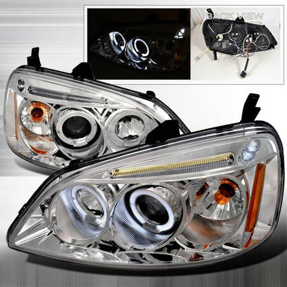 Spec-D 01-03 Honda Civic 2/4dr Halo Projector Headlights Chrome