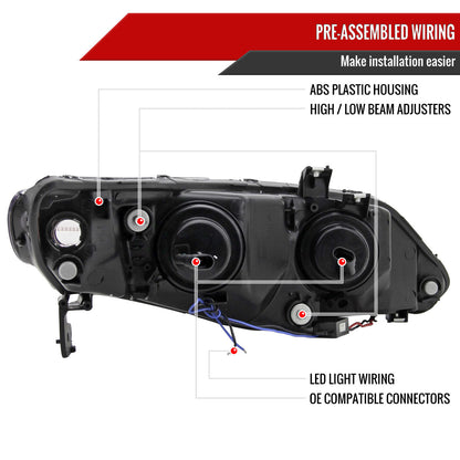 Spec-D 06-11 Honda Civic 4DR Headlights R8 Style Light Strip /Smoked