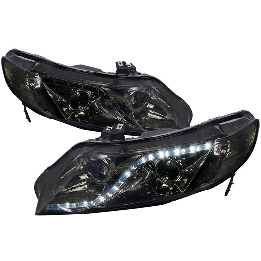 Spec-D 06-11 Honda Civic 4DR Headlights R8 Style Light Strip /Smoked