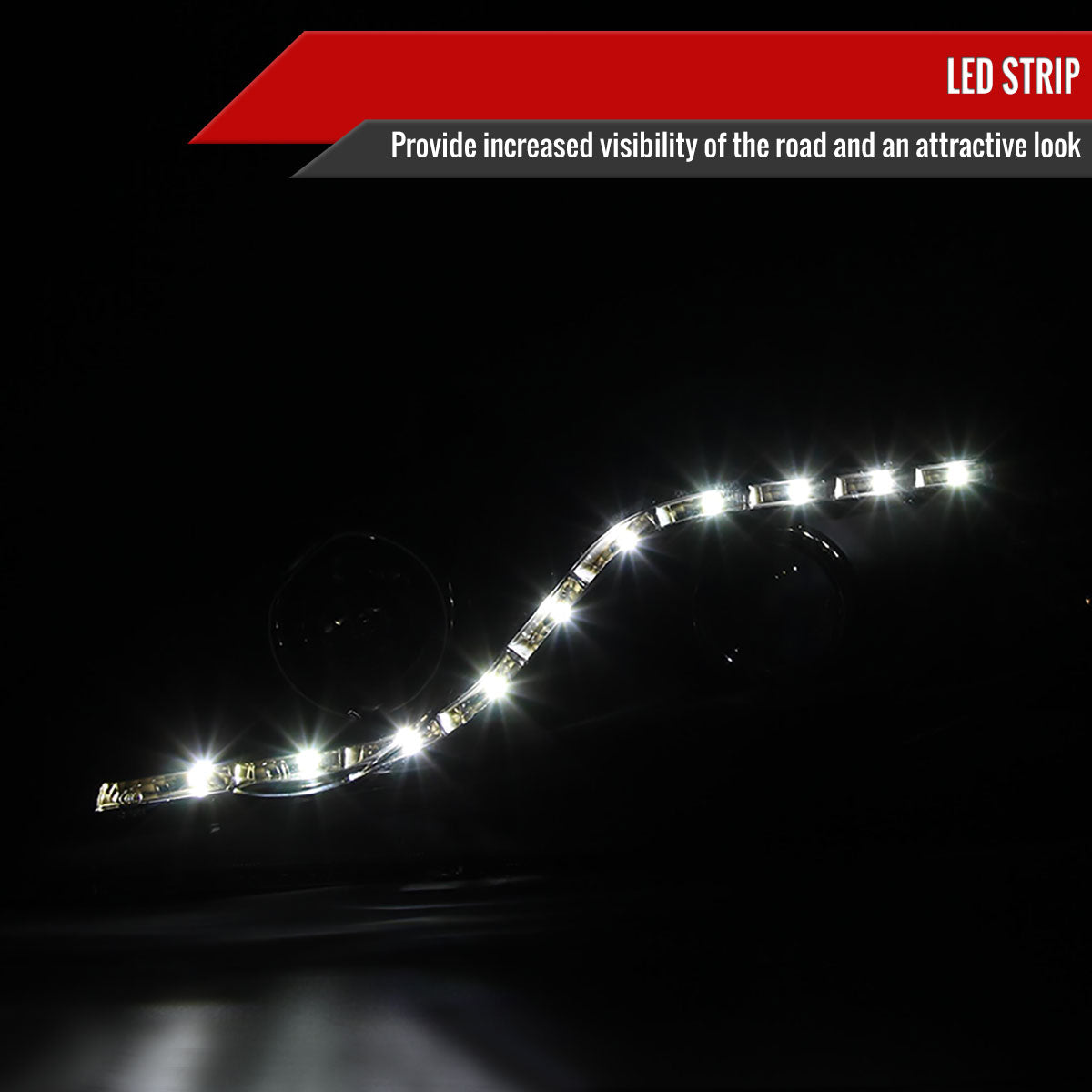 Spec-D 06-11 Honda Civic Sedan Headlights R8 LED Strip Black