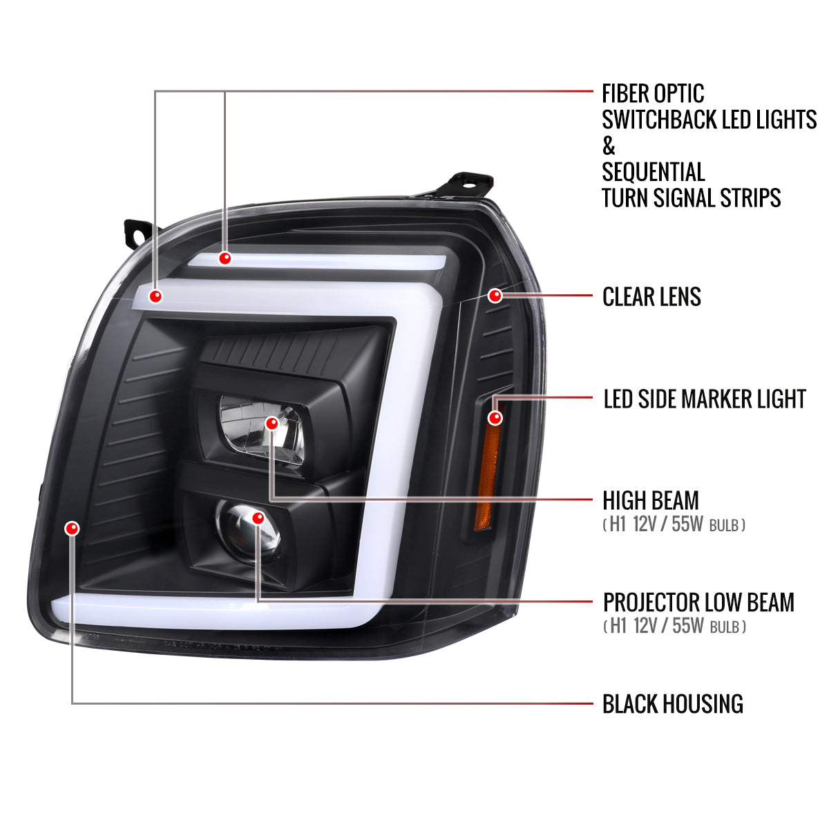 Spec-D 07-14 GMC Yukon Denali Headlights G2 Sequential Black/Clear