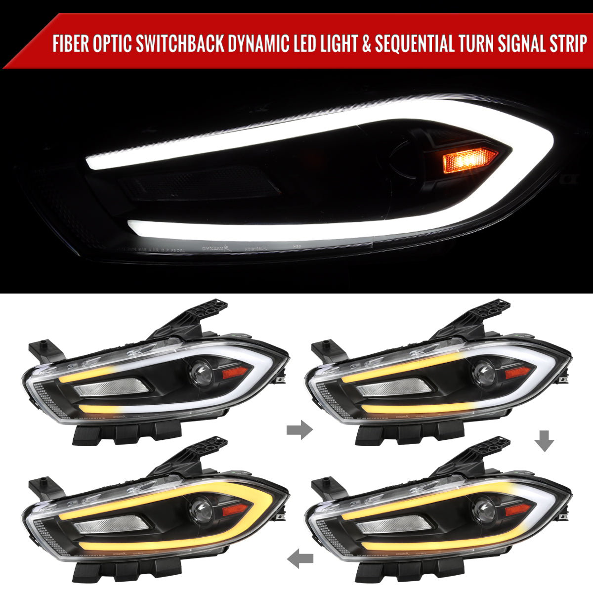 Spec-D 13-16 Dodge Dart Headlights SEQ Animated LED Bar Black