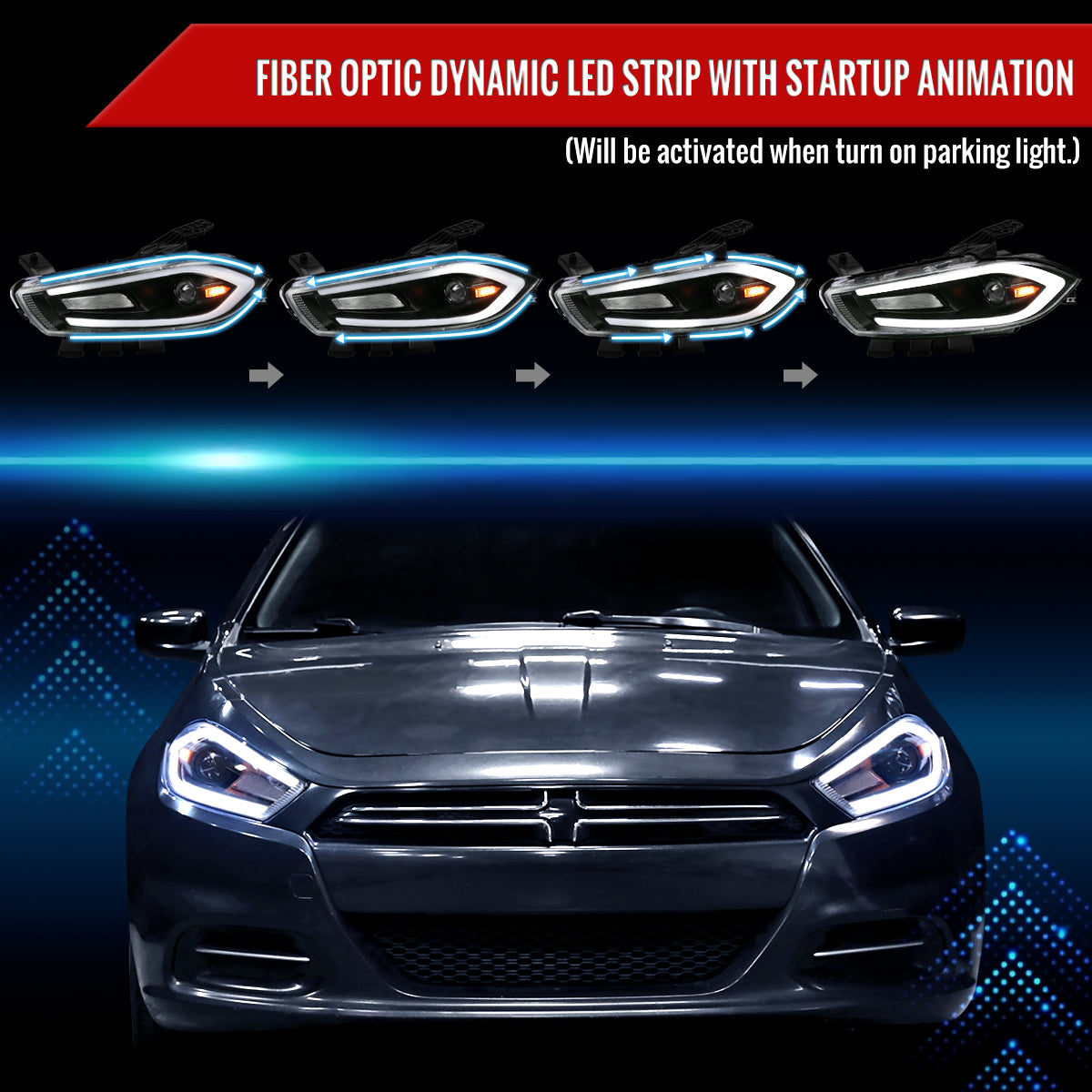 Spec-D 13-16 Dodge Dart Headlights SEQ Animated LED Bar Black