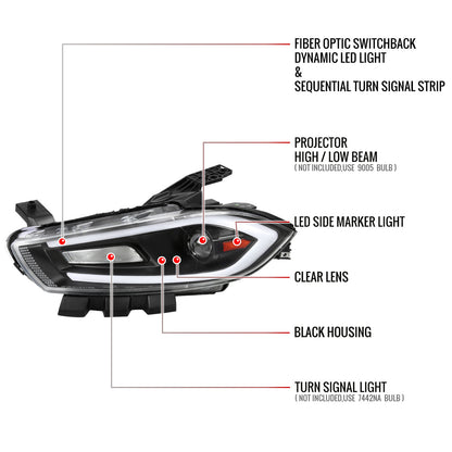 Spec-D 13-16 Dodge Dart Headlights SEQ Animated LED Bar Black