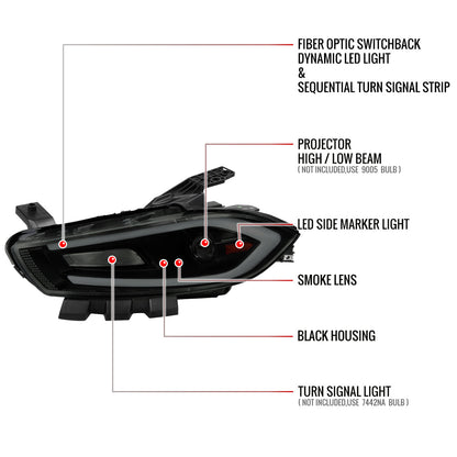 Spec-D 13-16 Dodge Dart Headlights Sequential LED Black/Smoked