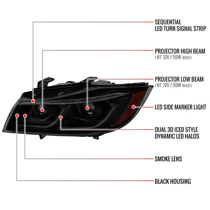 Spec-D 06-11 BMW E90 Headlights Dual Projector 3D Iced Smoked